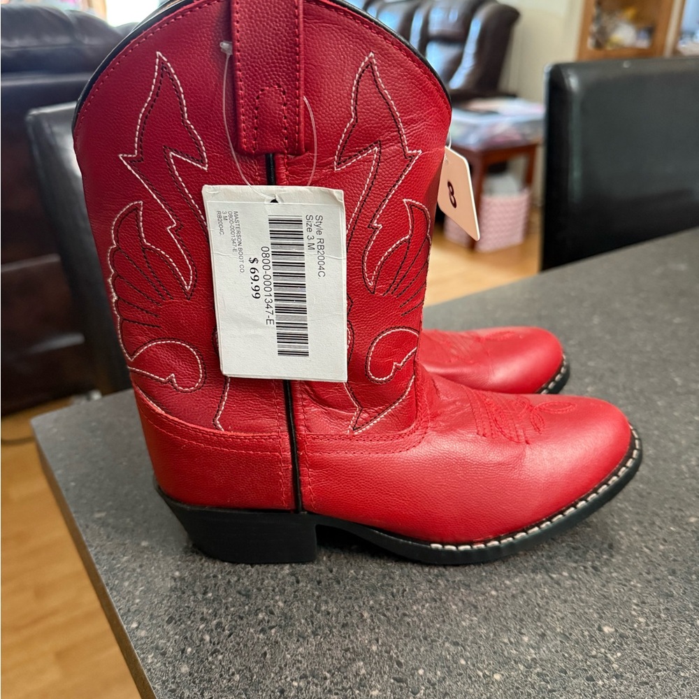 Masterson Boot CO  Red Leather Western Cowboy Boots size 3 Big Kids NEW
